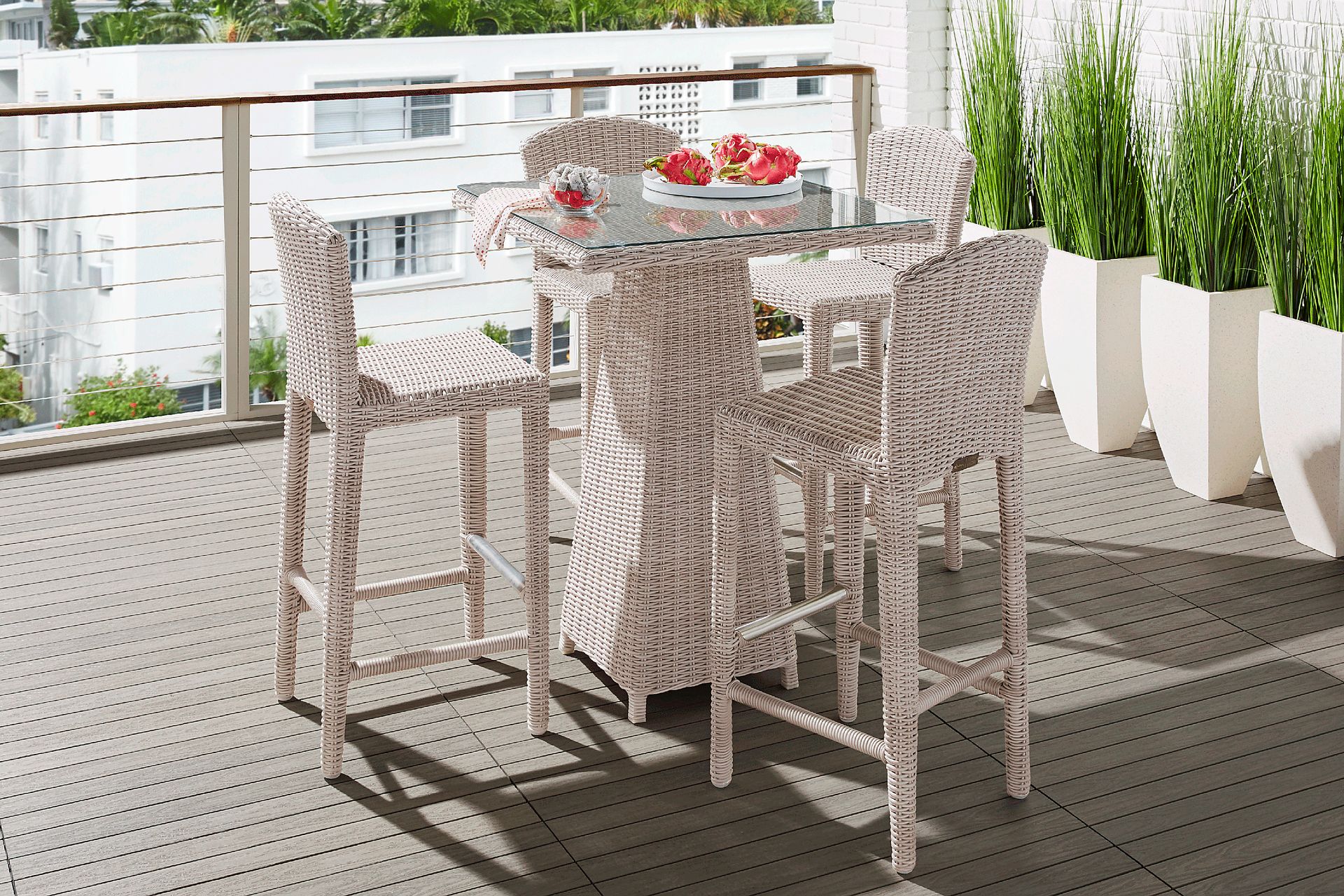 Patmos Gray Wicker 5 Pc 36 in. Square Bar Height Outdoor Dining Set - Image 1