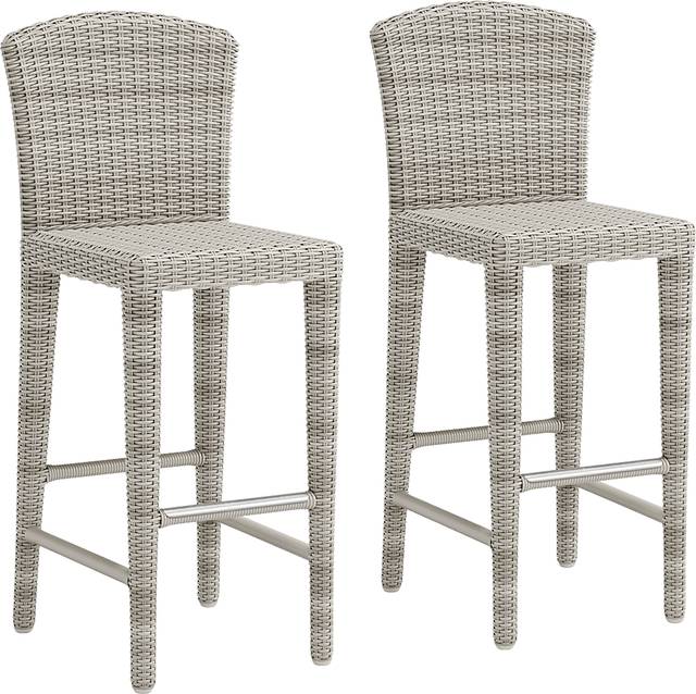 Patmos Gray Wicker Outdoor Barstool, Set of Two - Thumbnail - Image 1