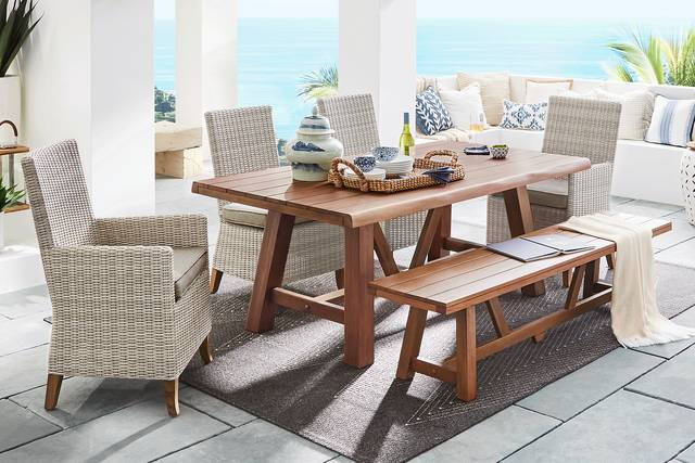 Patmos Tan 5 Pc 78 in. Rectangle Outdoor Dining Set With Mushroom Cushions - Thumbnail - Image 1