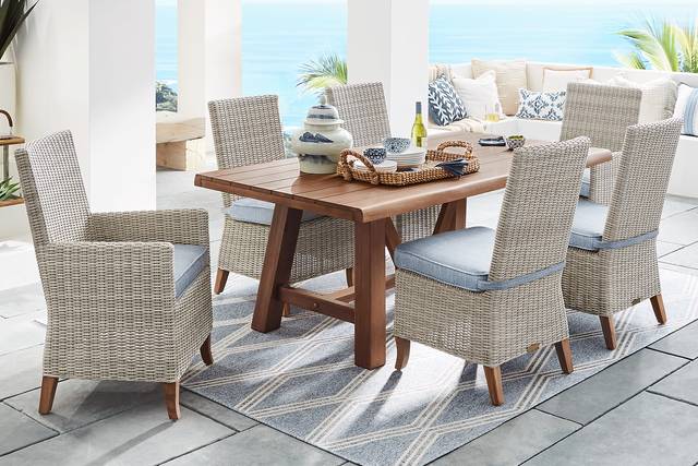 Patmos Tan 5 Pc 78 in. Rectangle Outdoor Dining Set With Steel Cushions - Thumbnail - Image 1