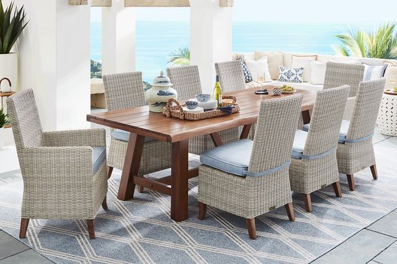 Patmos Tan 7 Pc 102 in. Rectangle Outdoor Dining Set With Steel Cushions