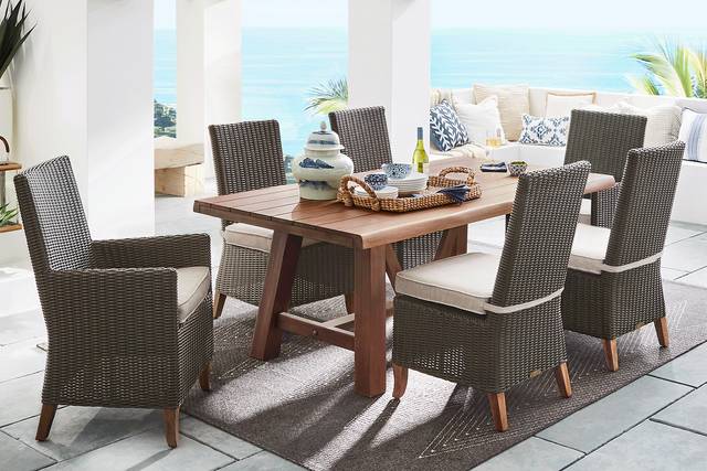 Patmos Tan 7 Pc 102 in. Rectangle Outdoor Dining Set With Twine Cushions - Thumbnail - Image 1