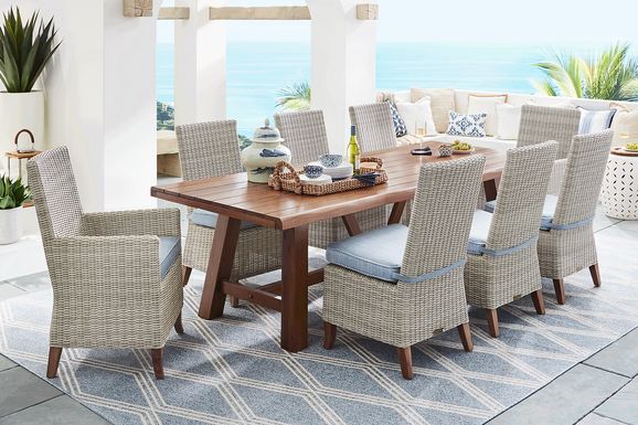 Patmos Tan 9 Pc 102 in. Rectangle Outdoor Dining Set With Steel Cushions