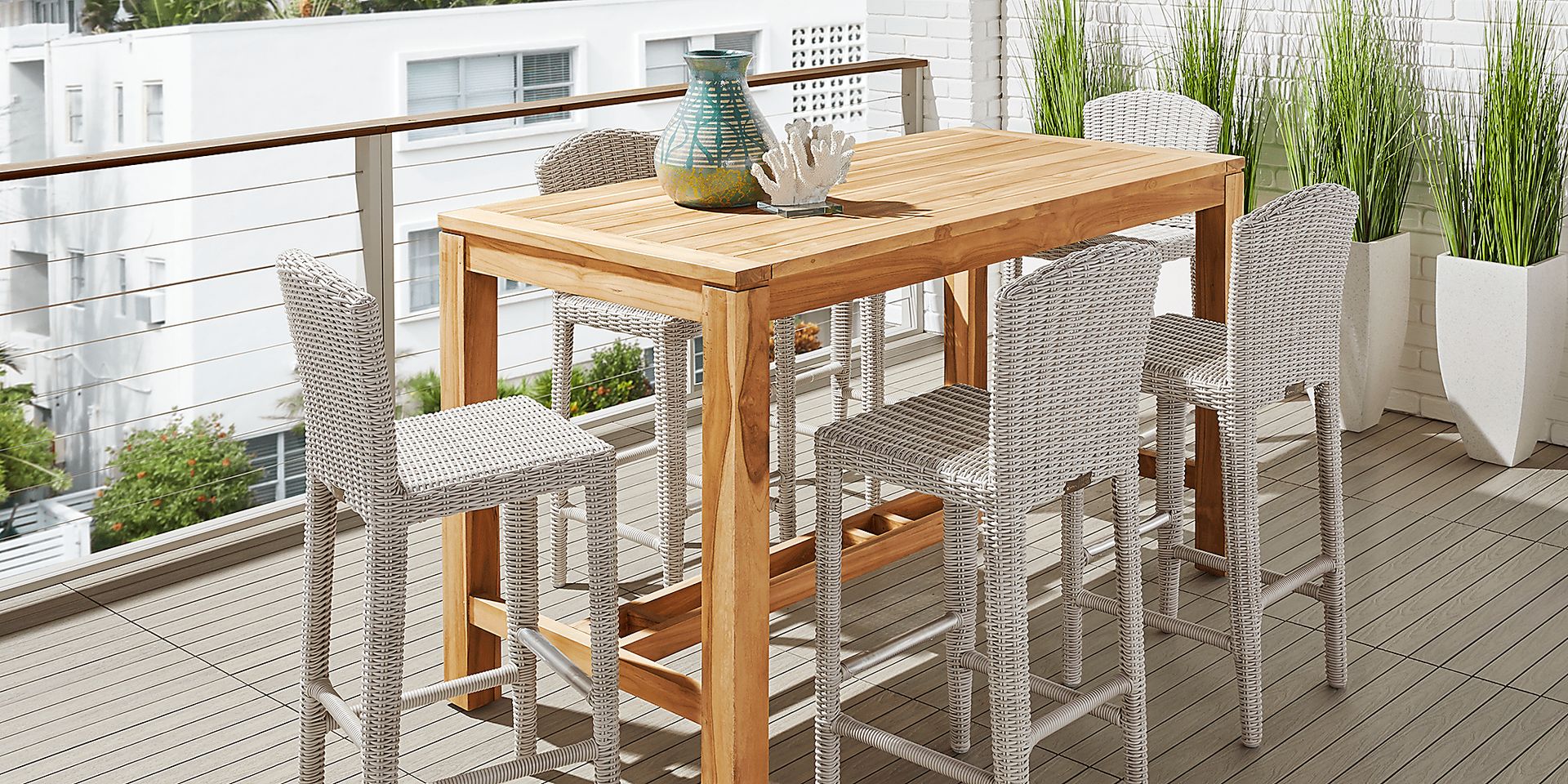 Patmos Teak 7 Pc Bar Height Outdoor Dining Set - Image 1