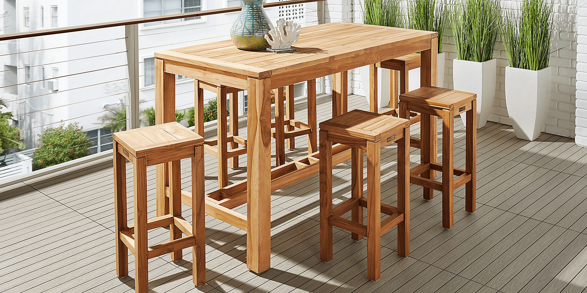 Patmos Teak 7 Pc Bar Height Outdoor Dining Set - Image 1