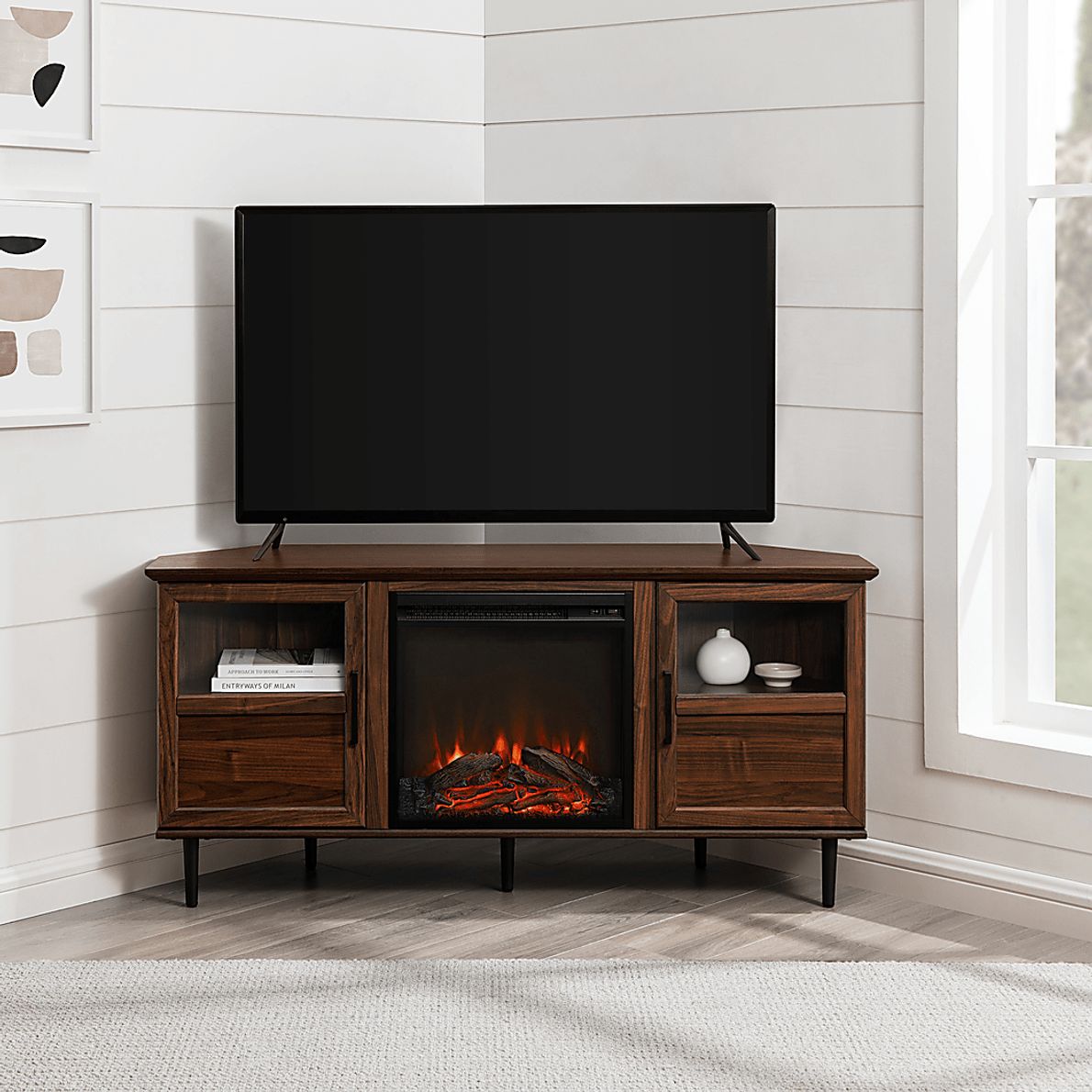 Pavona Walnut 54 in. Console, With Electric Fireplace
