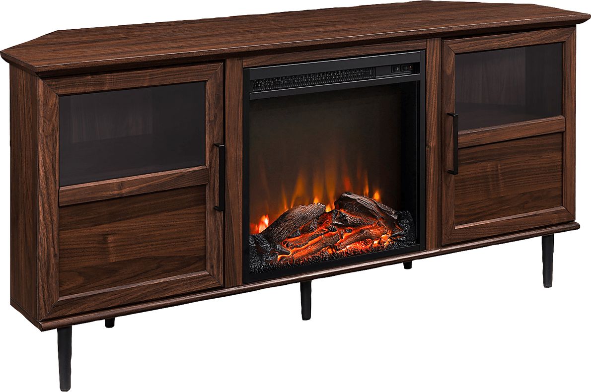 Pavona Walnut 54 in. Console, With Electric Fireplace