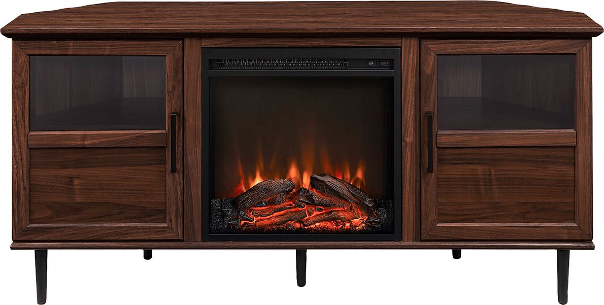 Pavona Walnut 54 in. Console, With Electric Fireplace