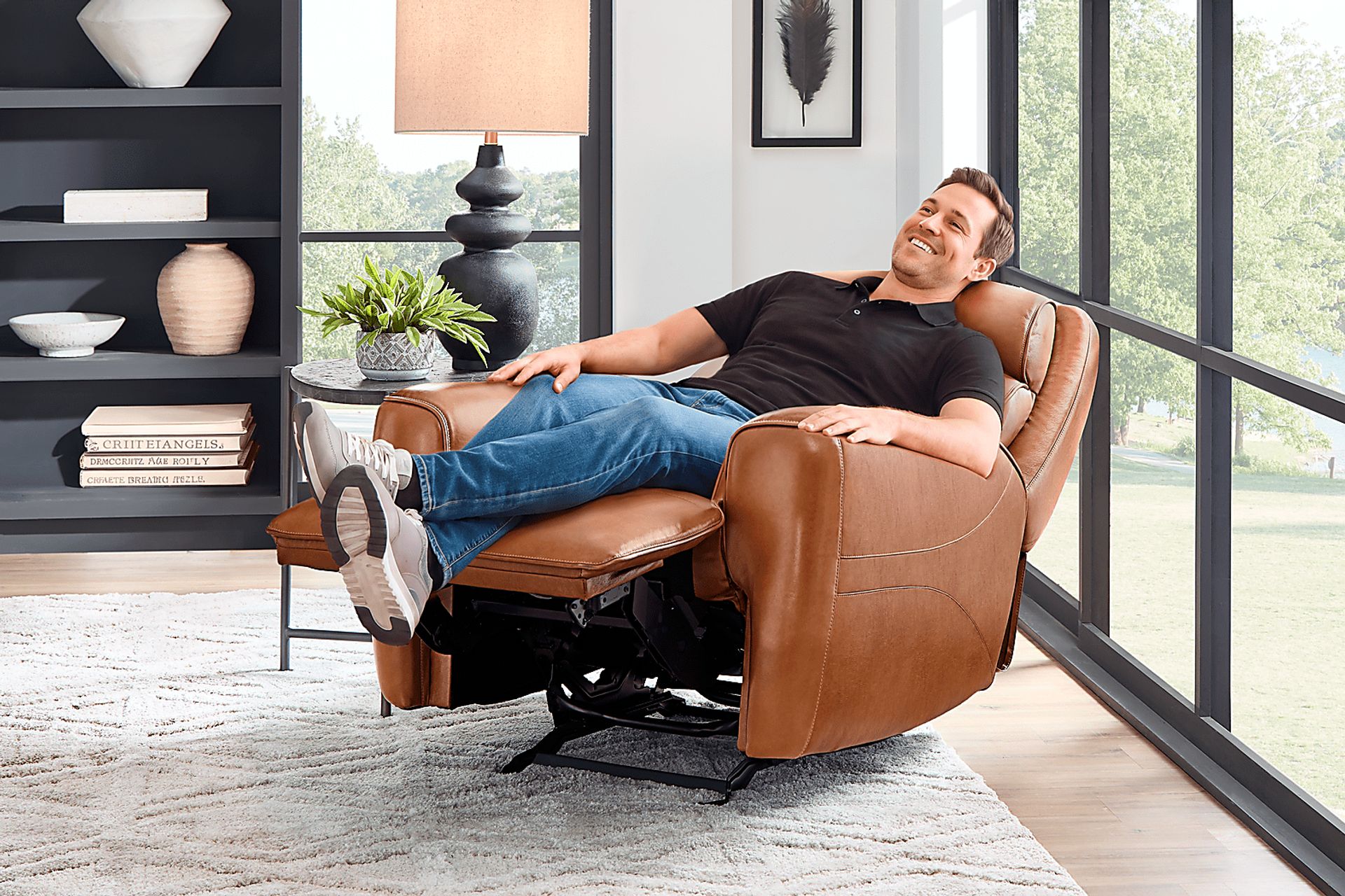 Peninsula Brown Leather Dual Power Glider Recliner - Image 4
