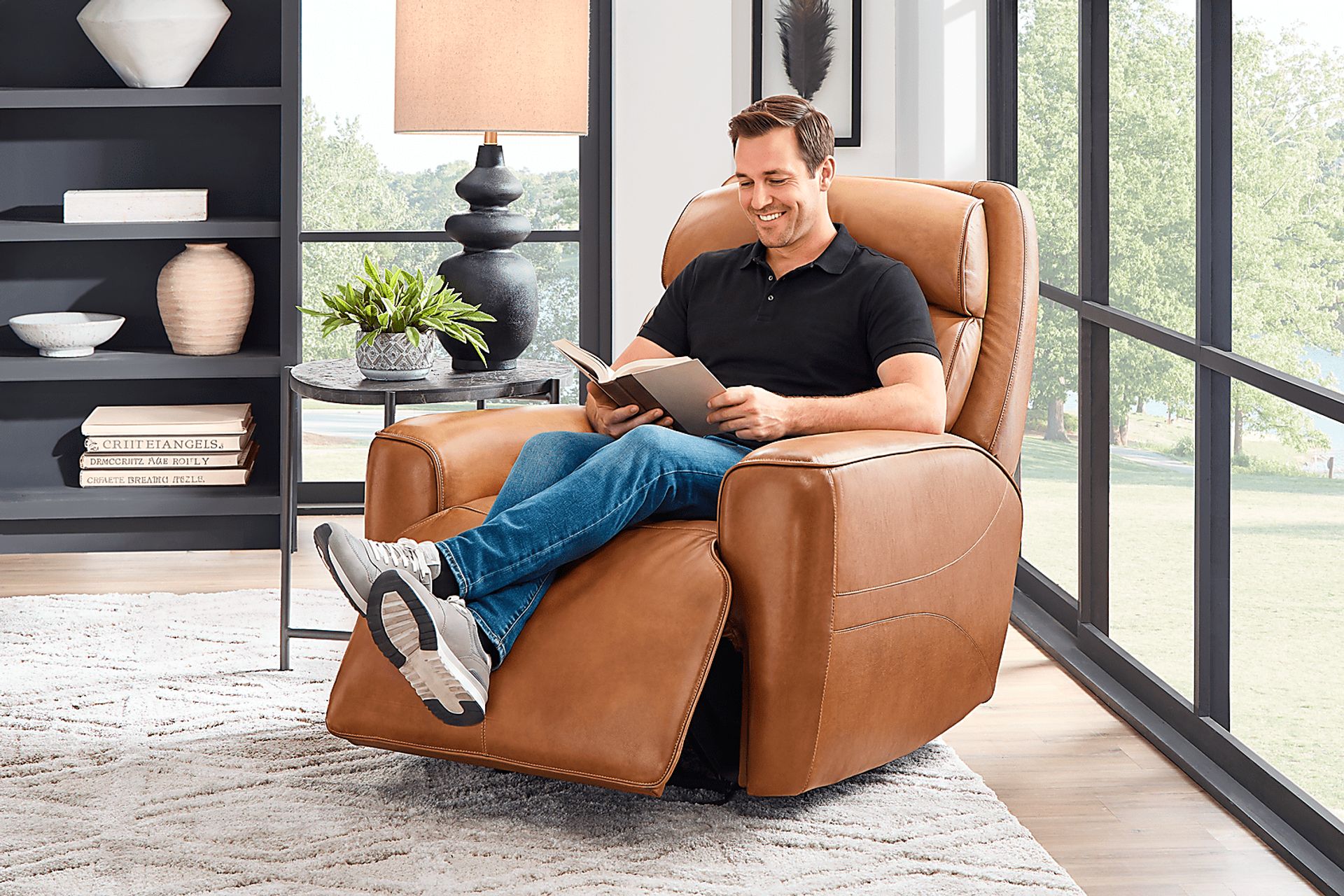 Peninsula Brown Leather Dual Power Glider Recliner - Image 5