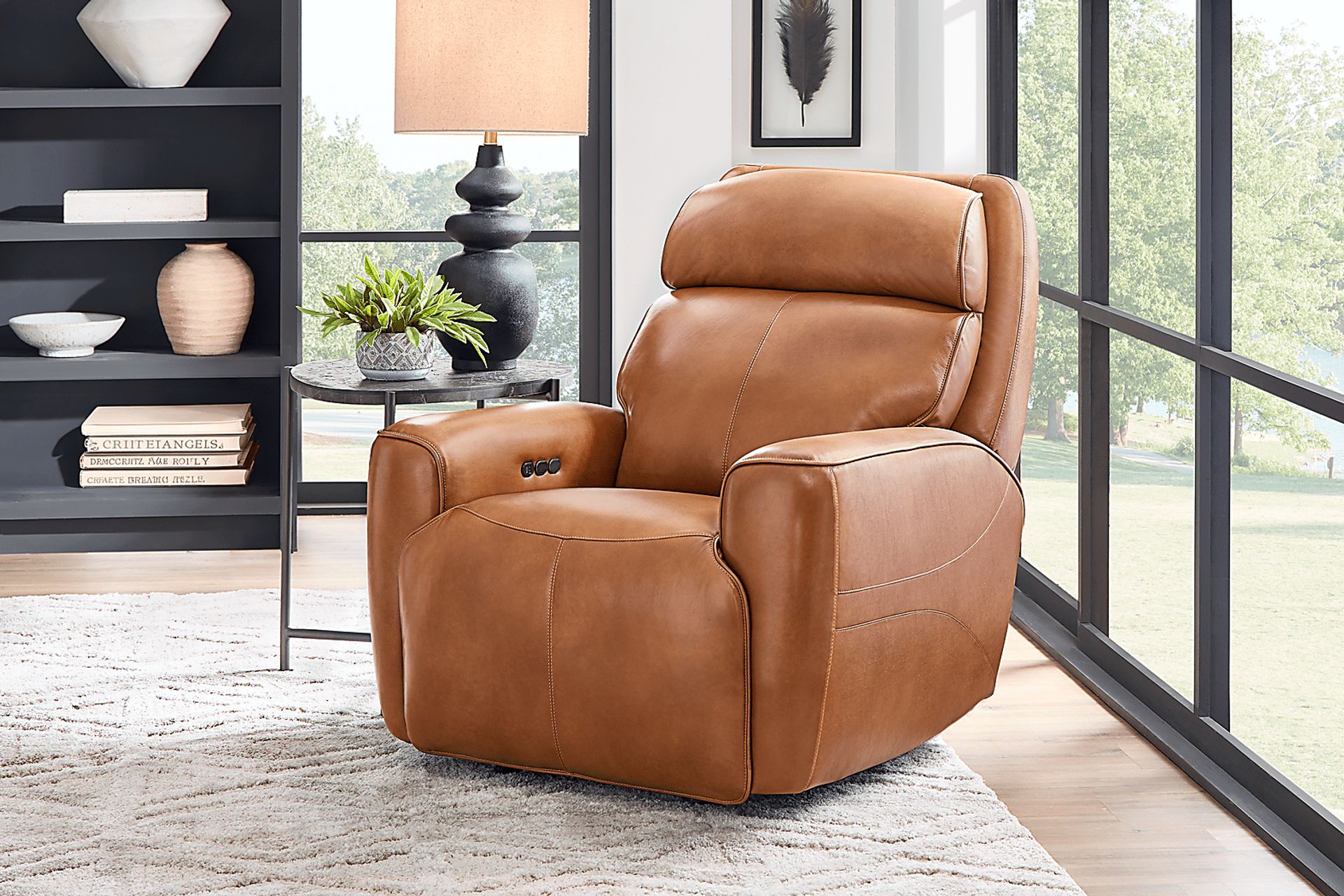 Peninsula Brown Leather Dual Power Glider Recliner - Image 6
