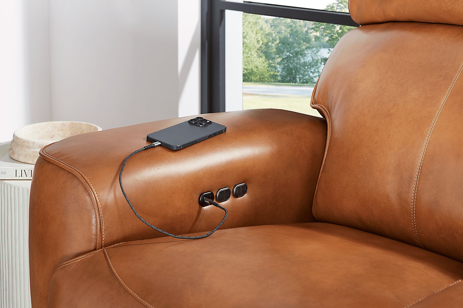Peninsula Brown Leather 5 Pc Dual Power Reclining Living Room - Image 8
