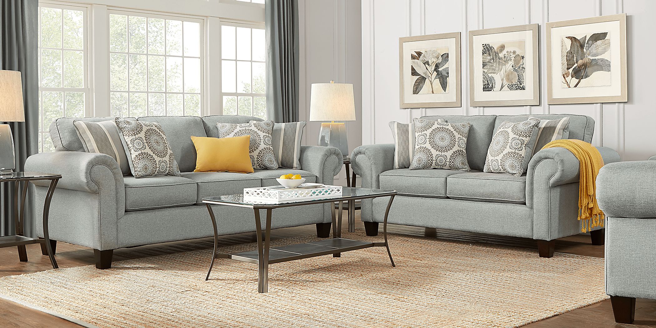Pennington 3 Pc Blue Fabric Living Room Set With Sofa, Loveseat, Cocktail Table Rooms to Go