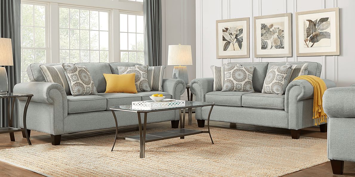 Pennington 3 Pc Blue Fabric Living Room Set With Sofa, Loveseat
