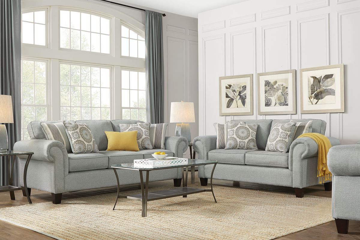 Pennington 7 Pc Blue Fabric Living Room Set With Sofa, Loveseat, 3 Pc ...