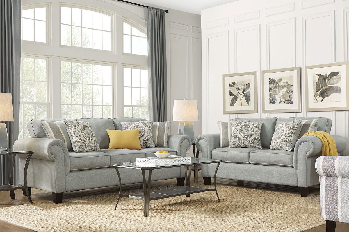 Pennington 8 Pc Blue Fabric Living Room Set With Sofa, Loveseat, Accent ...