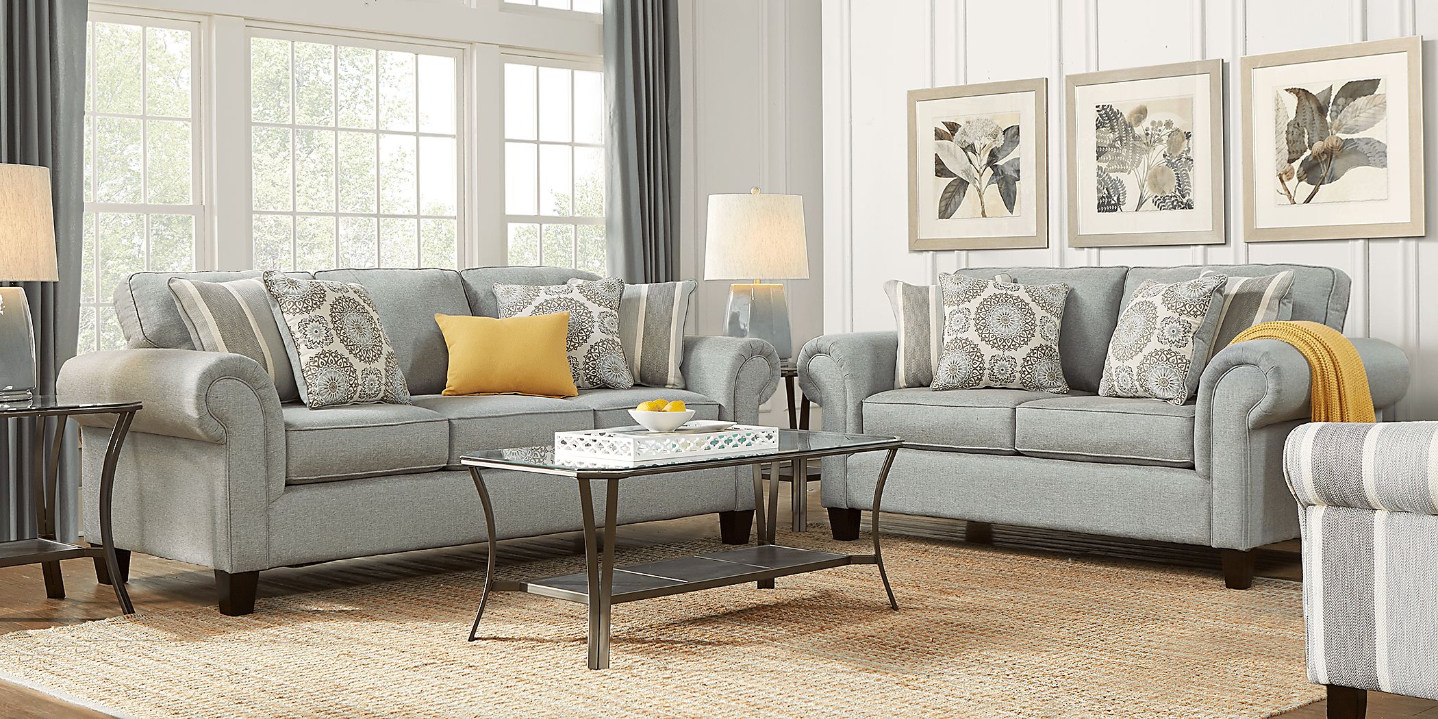 Pennington 8 Pc Blue Fabric Living Room Set With Sofa, Loveseat, Accent Chair, 3 Pc Table Set