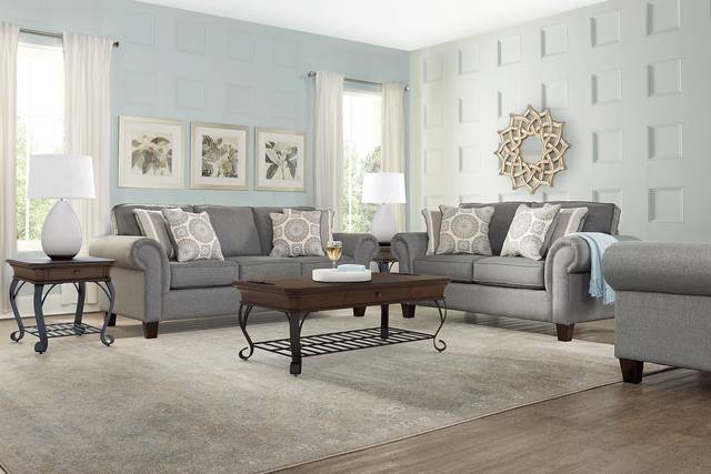 Pennington Gray 7 Pc Living Room with Gel Foam Sleeper Sofa - Thumbnail - Image 1