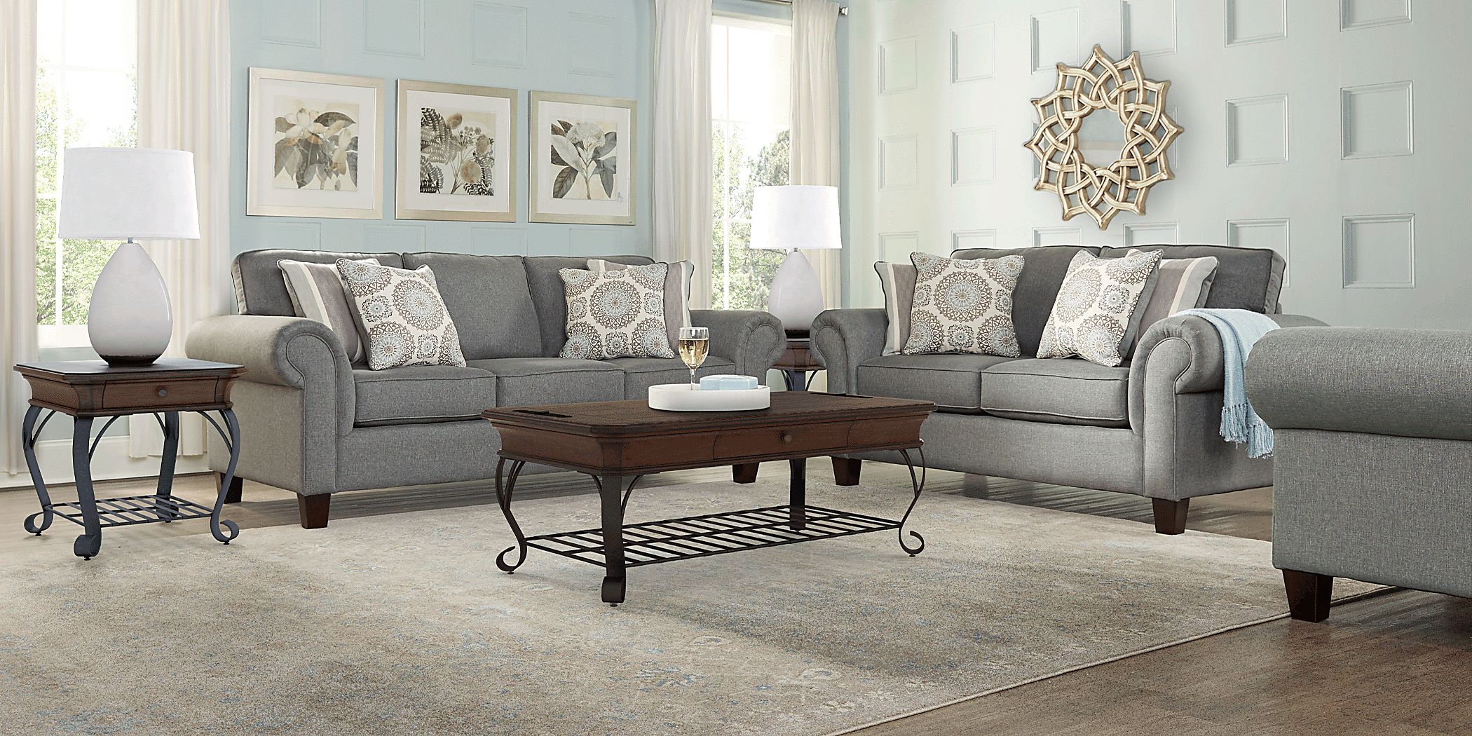 Pennington Gray 7 Pc Living Room with Gel Foam Sleeper Sofa Rooms To Go