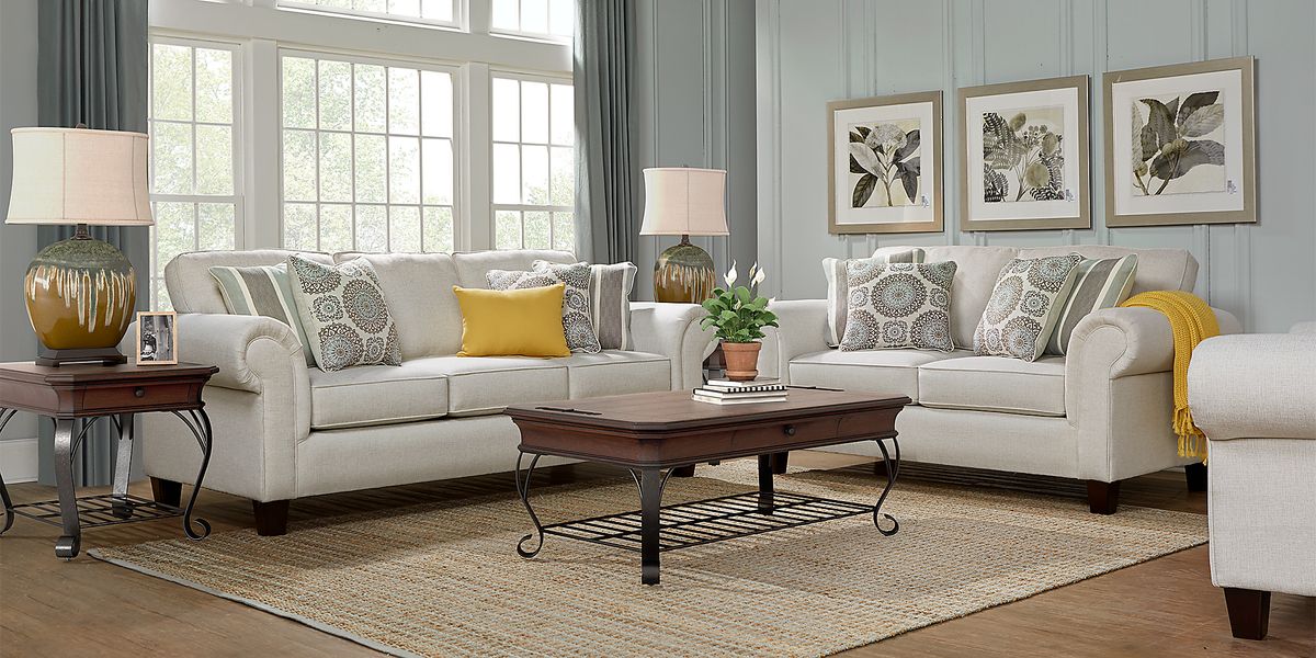Pennington 5 Pc Sand Beige Fabric Living Room Set With Sofa, Loveseat