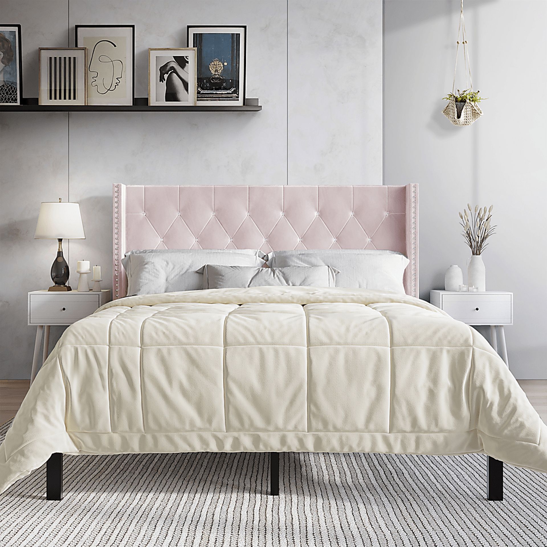 Penroselane Pink Queen Bed with 2 Nightstands - Image 2