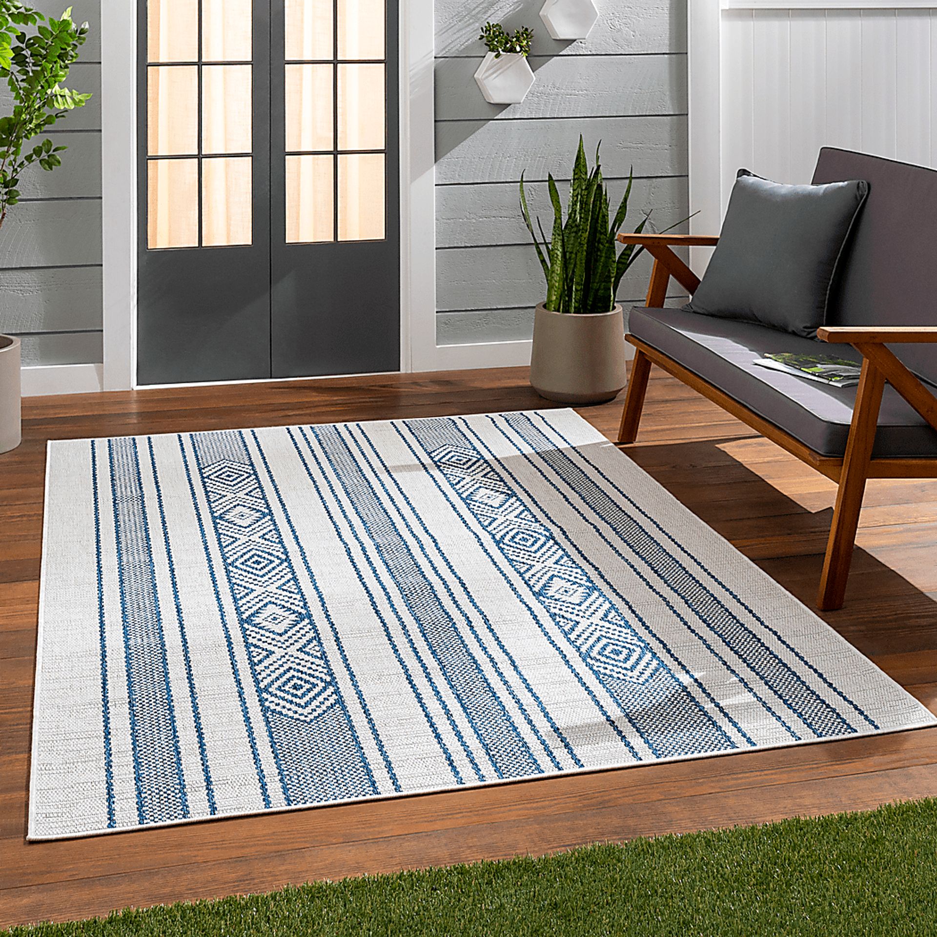 Perris Dark Blue 7'10 x 10'2 Indoor/Outdoor Rug - Image 3