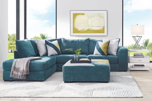 Perry Teal 3 Pc Sectional Living Room - Thumbnail - Image 1