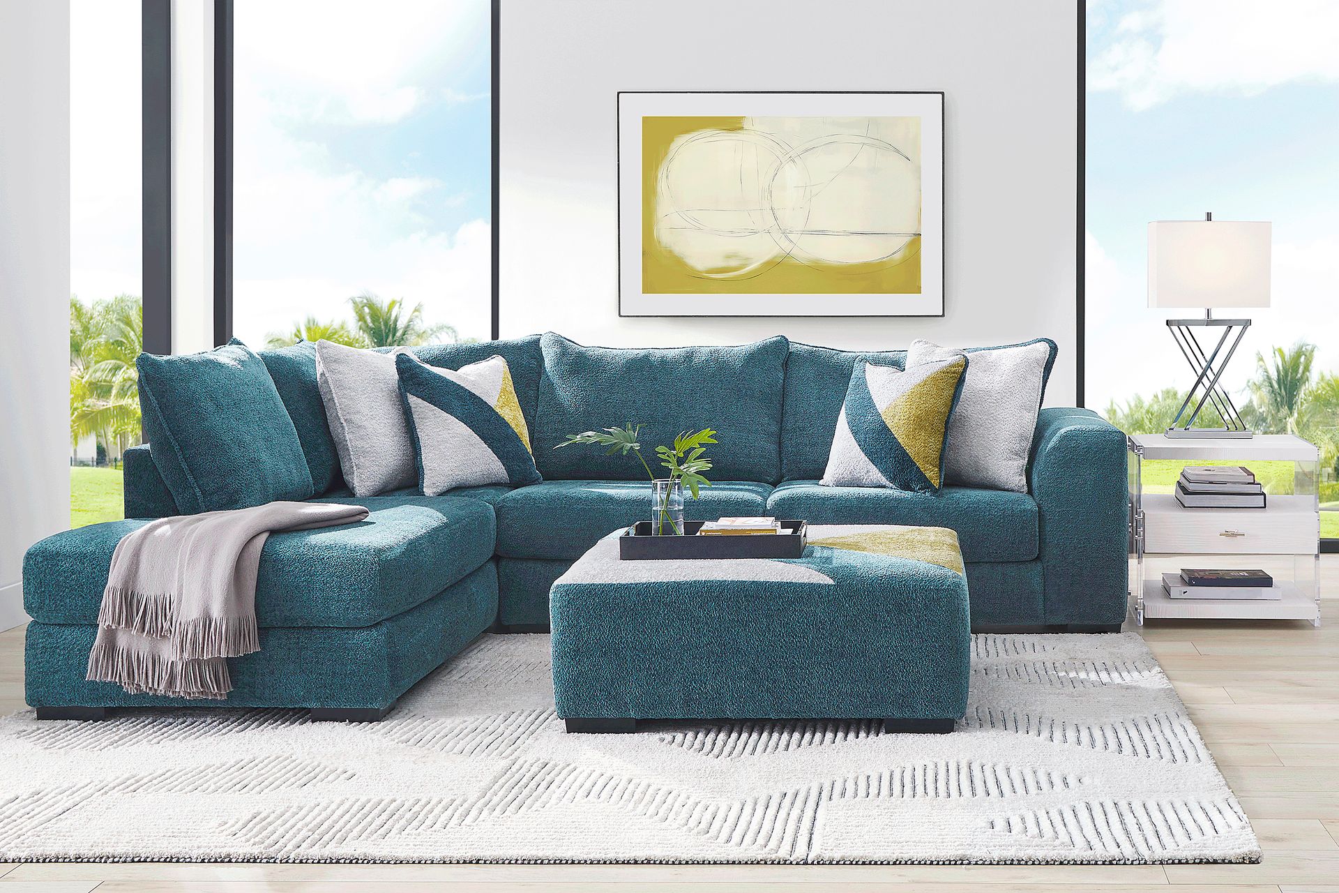 Perry Teal 3 Pc Sectional Living Room - Image 1