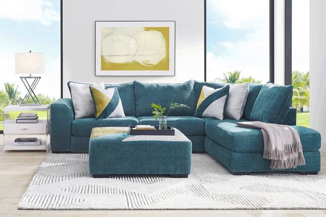 Perry Teal 3 Pc Sectional Living Room - Thumbnail - Image 1