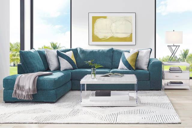 Perry Teal 3 Pc Sectional Living Room - Thumbnail - Image 1