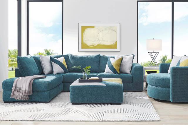 Perry Teal 6 Pc Sectional Living Room - Thumbnail - Image 1