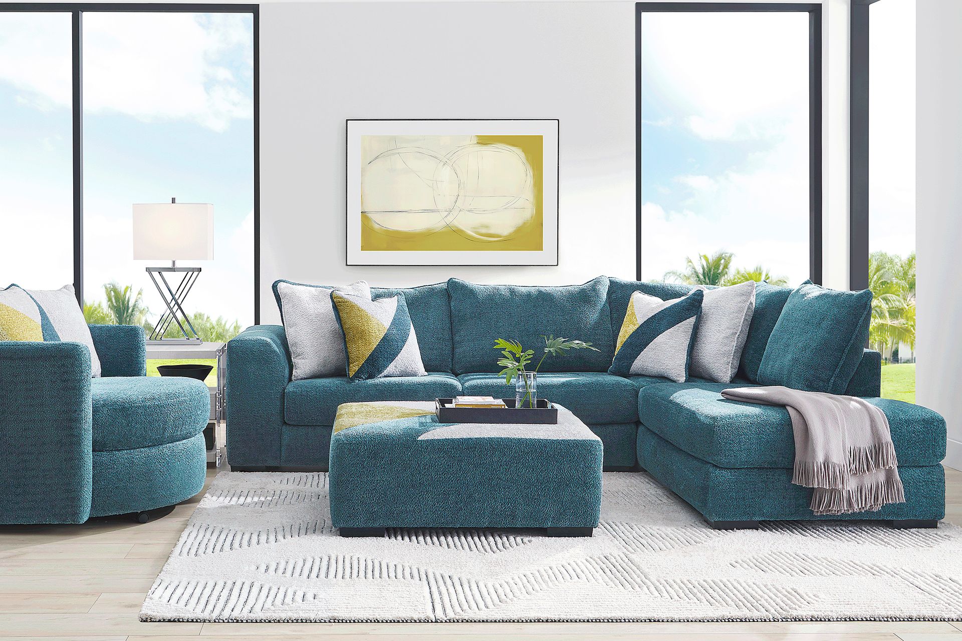 Perry Teal 6 Pc Sectional Living Room - Image 1