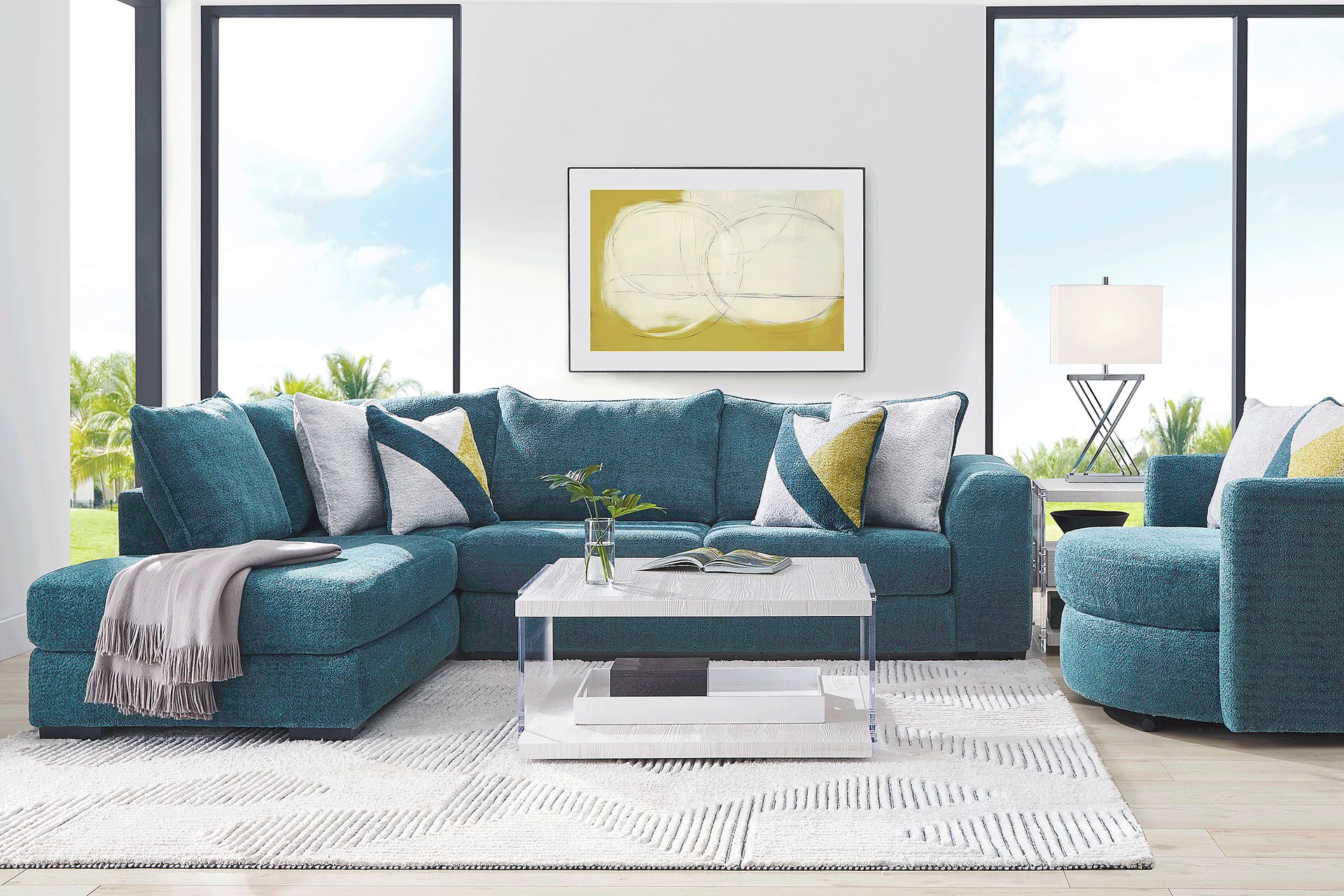 Perry Teal 6 Pc Sectional Living Room - Image 1