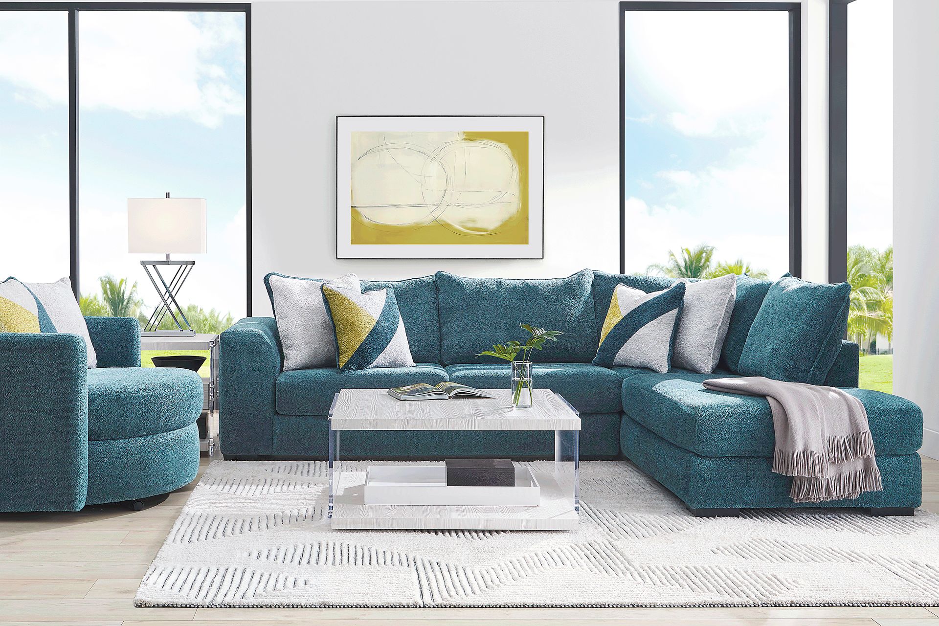 Perry Teal 6 Pc Sectional Living Room - Image 1