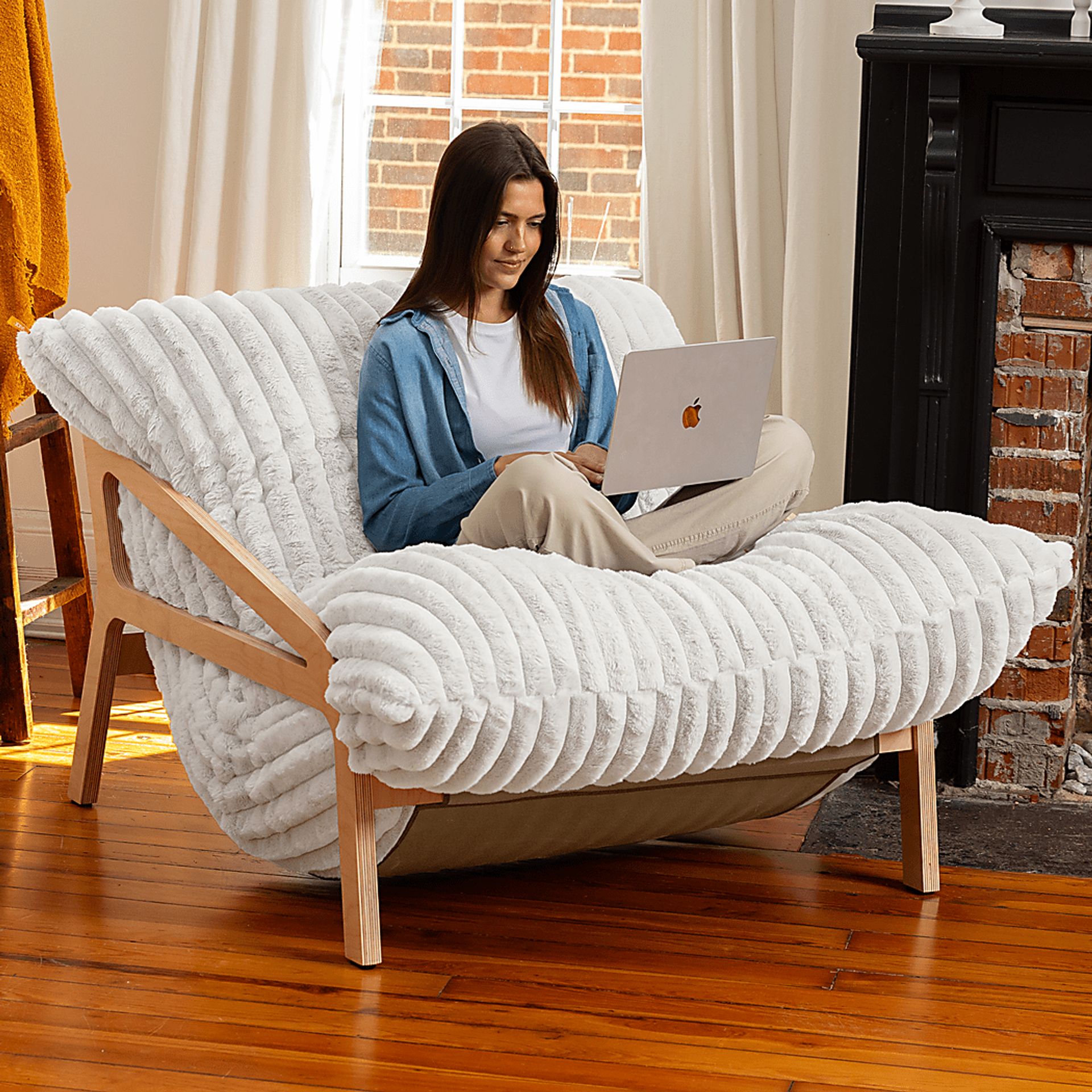 Pheosi I Ivory Bean Bag Accent Chair - Image 4