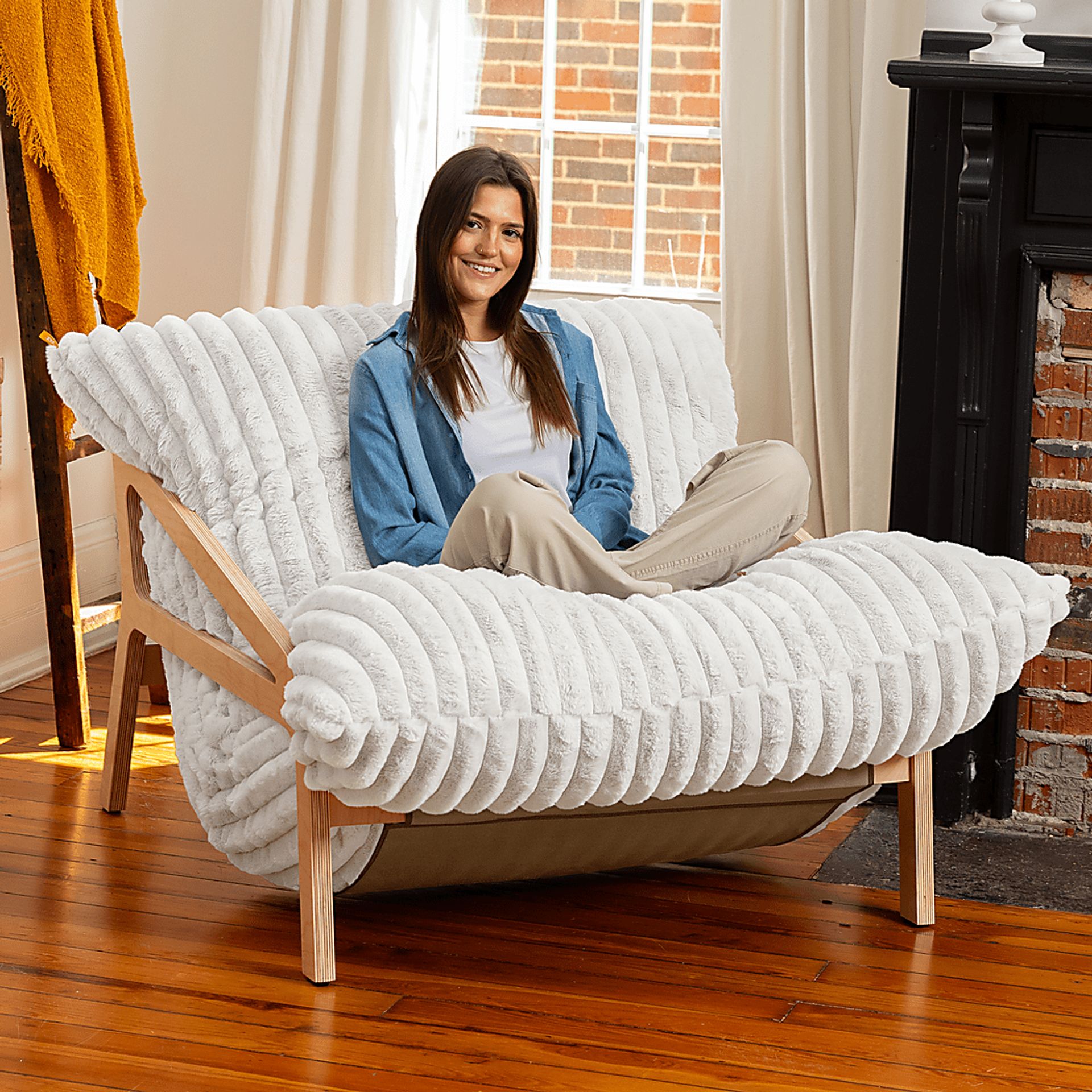 Pheosi I Ivory Bean Bag Accent Chair - Image 5