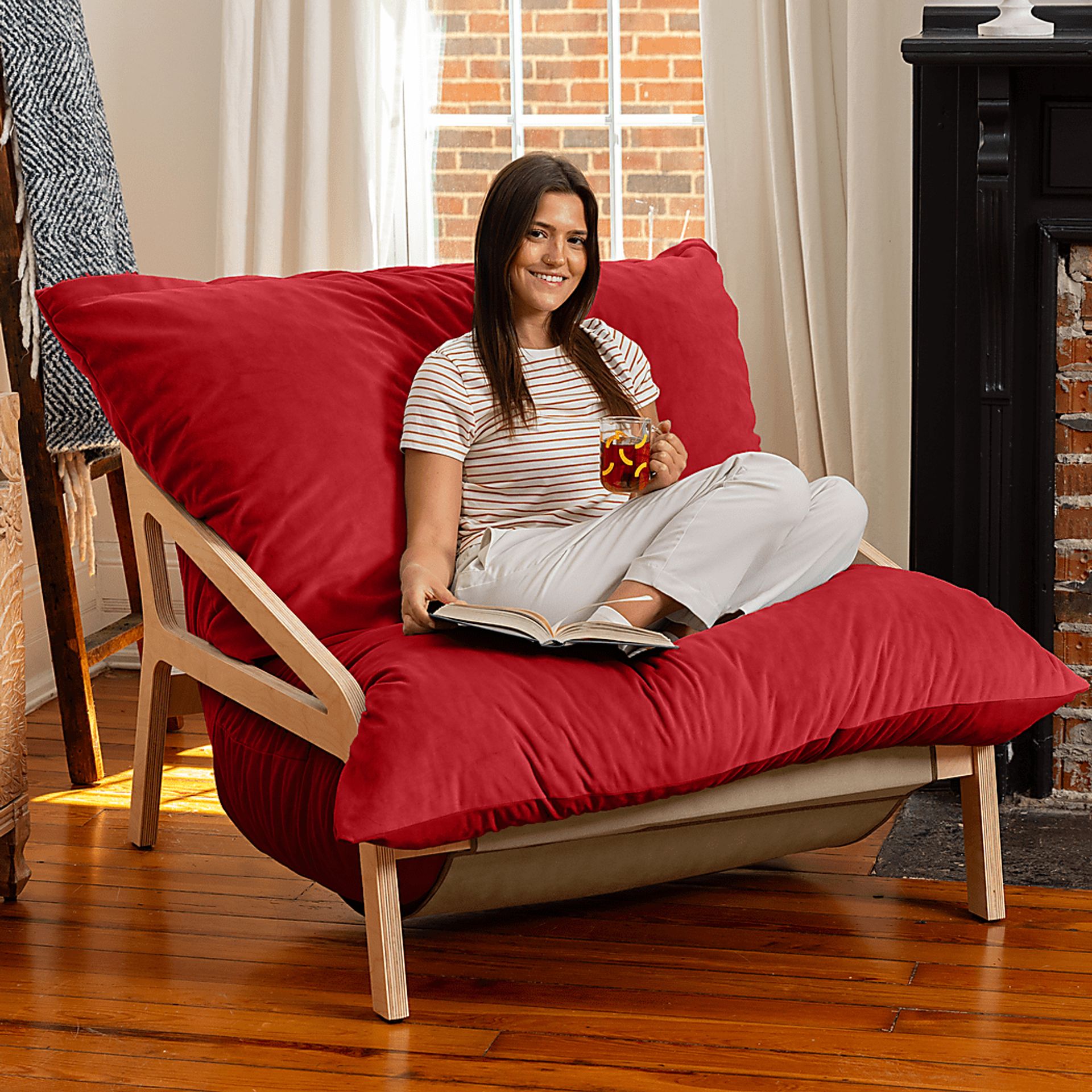 Pheosi II Red Bean Bag Accent Chair - Image 4