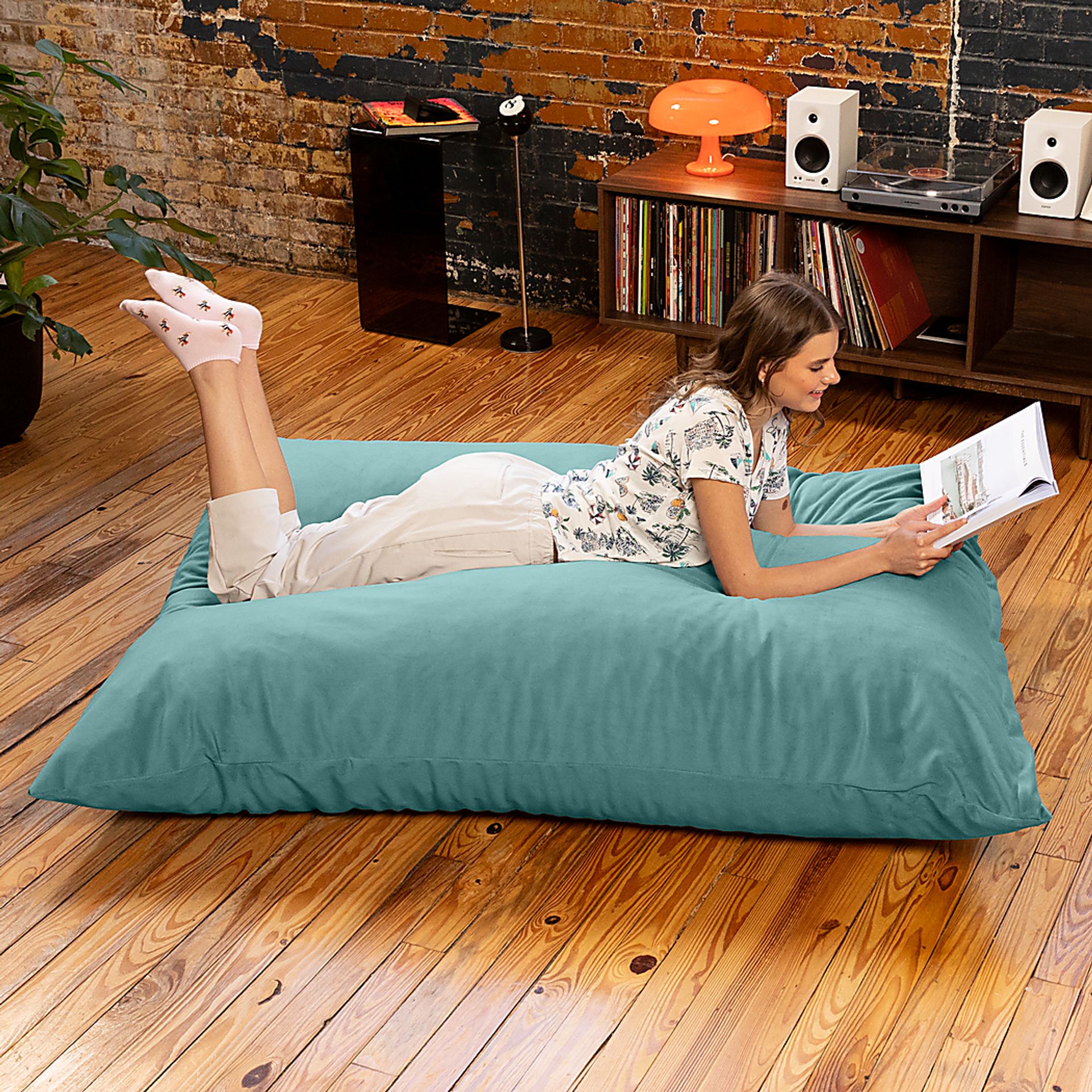 Pheosi II Turquoise Bean Bag Accent Chair - Image 6