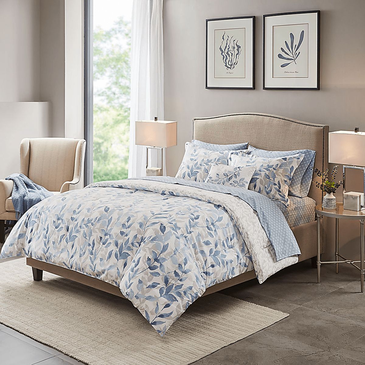 Picayne Blue Microfiber,Polyester 8 Pc King Comforter Set - Rooms To Go