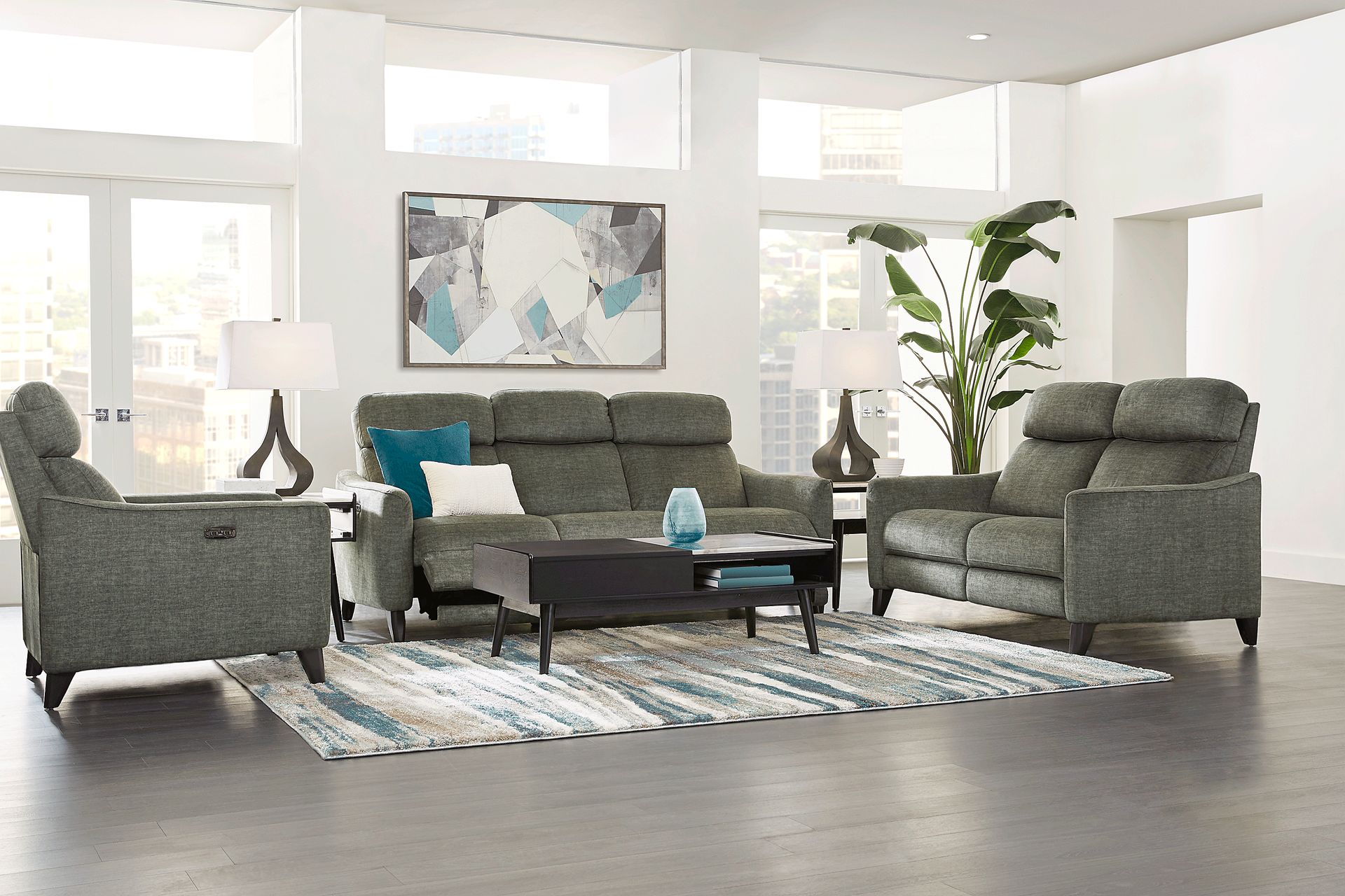 Pierceton Gray 3 Pc Dual Power Reclining Living Room - Image 1