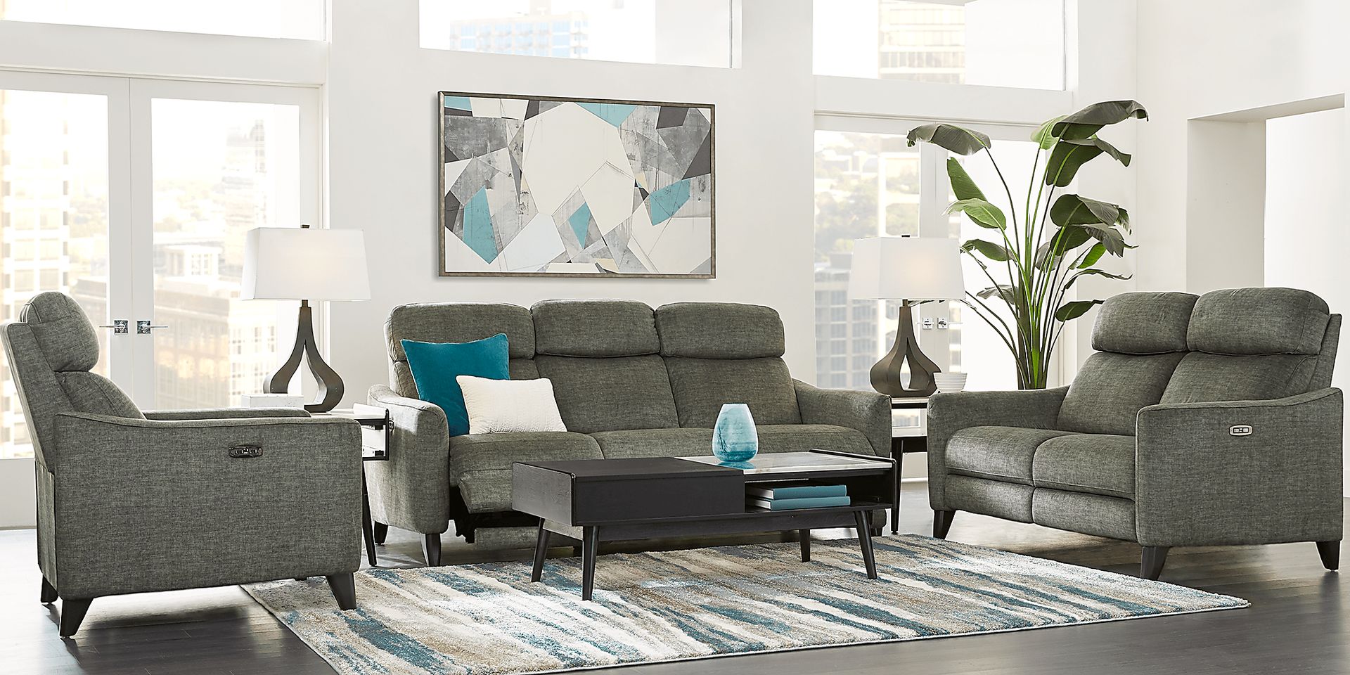Pierceton Gray 5 Pc Dual Power Reclining Living Room - Image 1