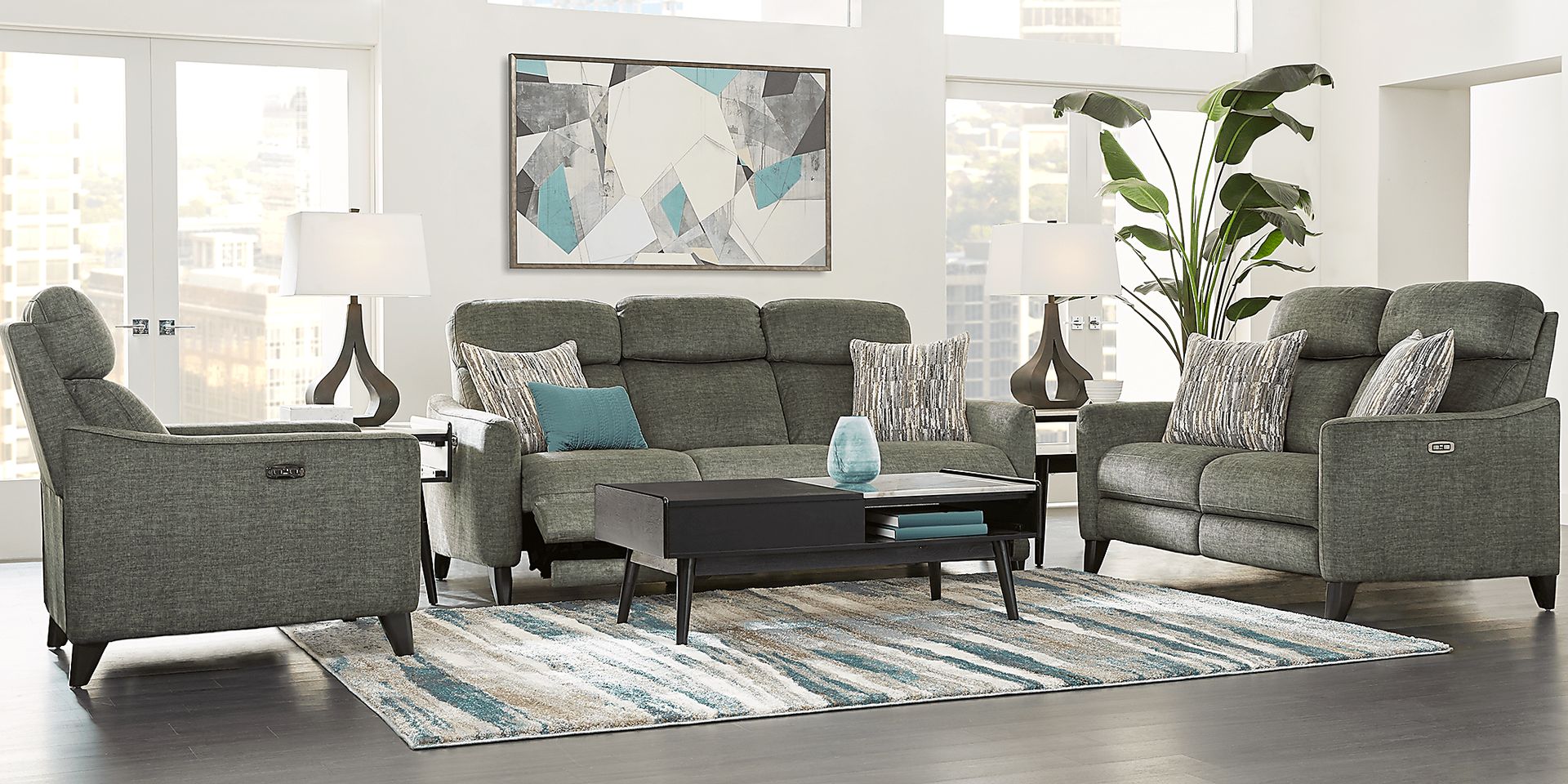 Pierceton Gray 5 Pc Living Room with Dual Power Reclining Sofa - Image 1