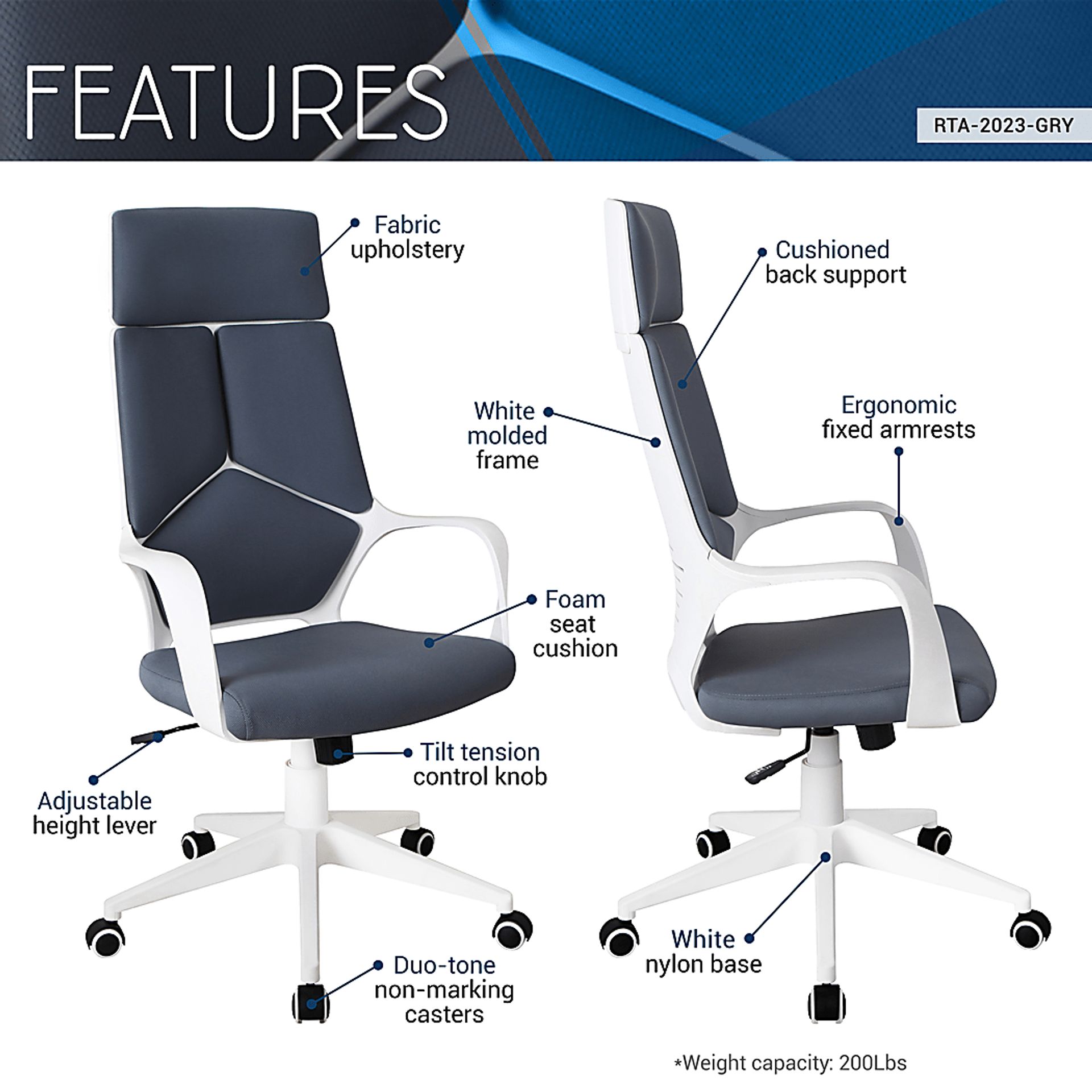 Pilronto Gray Office Chair - Image 3