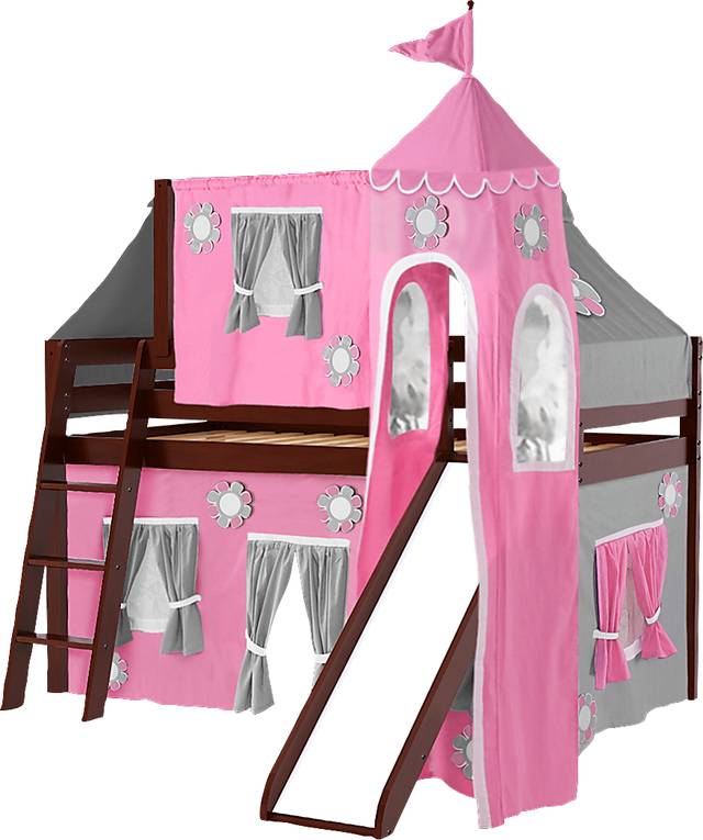 Pink Cottage Cherry Jr. Tent Loft Bed with Slide, Top Tent and Tower - Thumbnail - Image 1