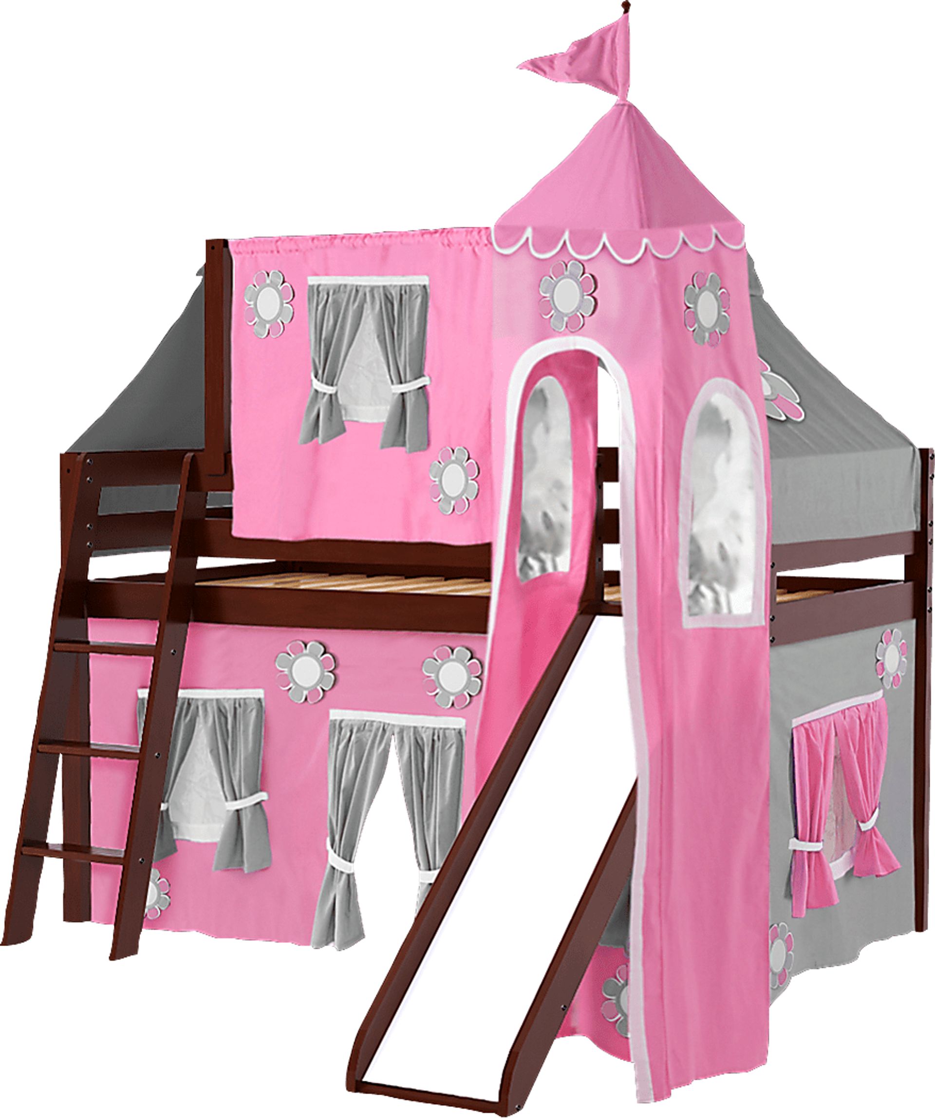 Pink Cottage Cherry Jr. Tent Loft Bed with Slide, Top Tent and Tower - Image 1