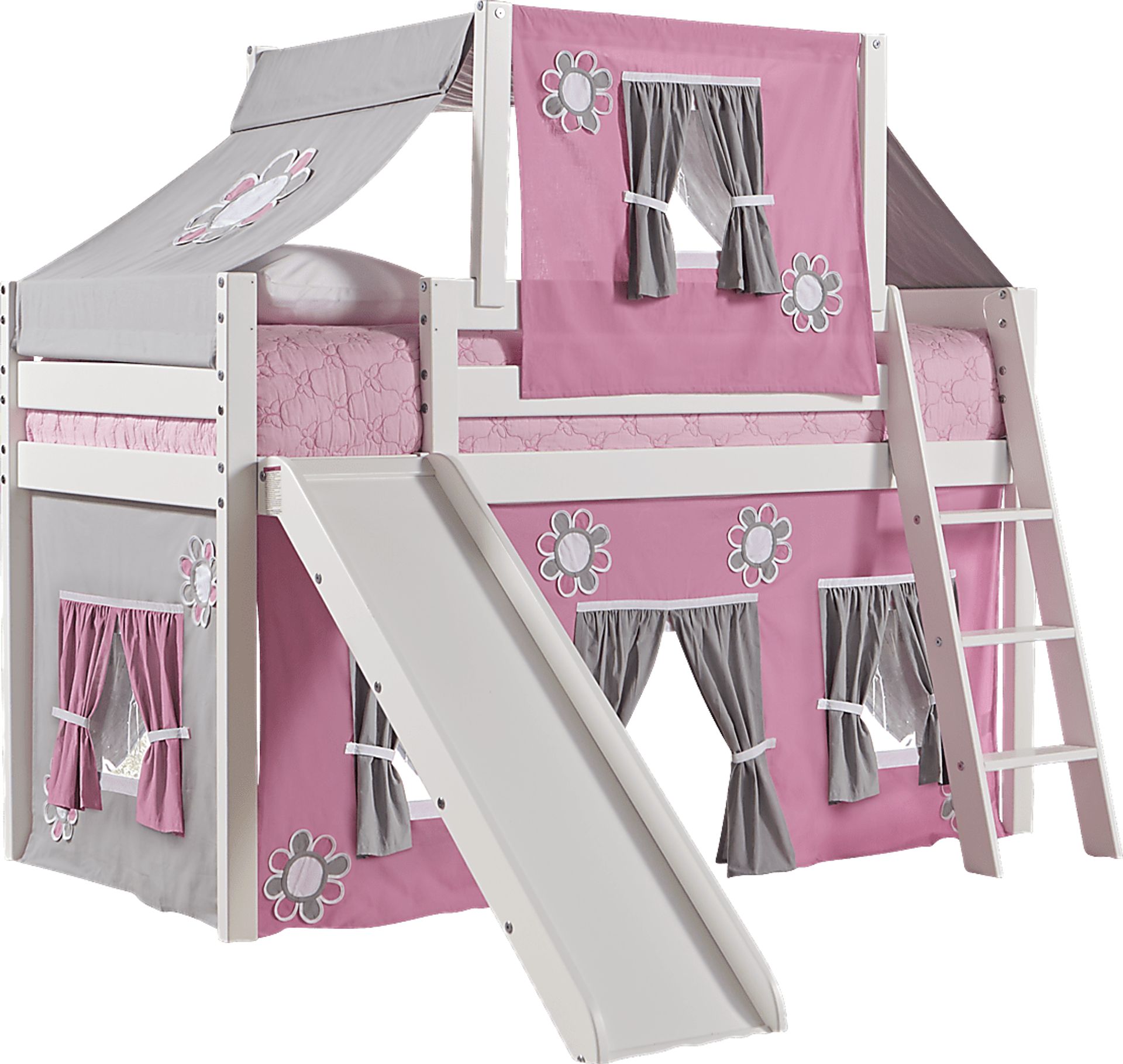 Pink Cottage White Jr. Tent Loft Bed with Slide and Top Tent - Image 1