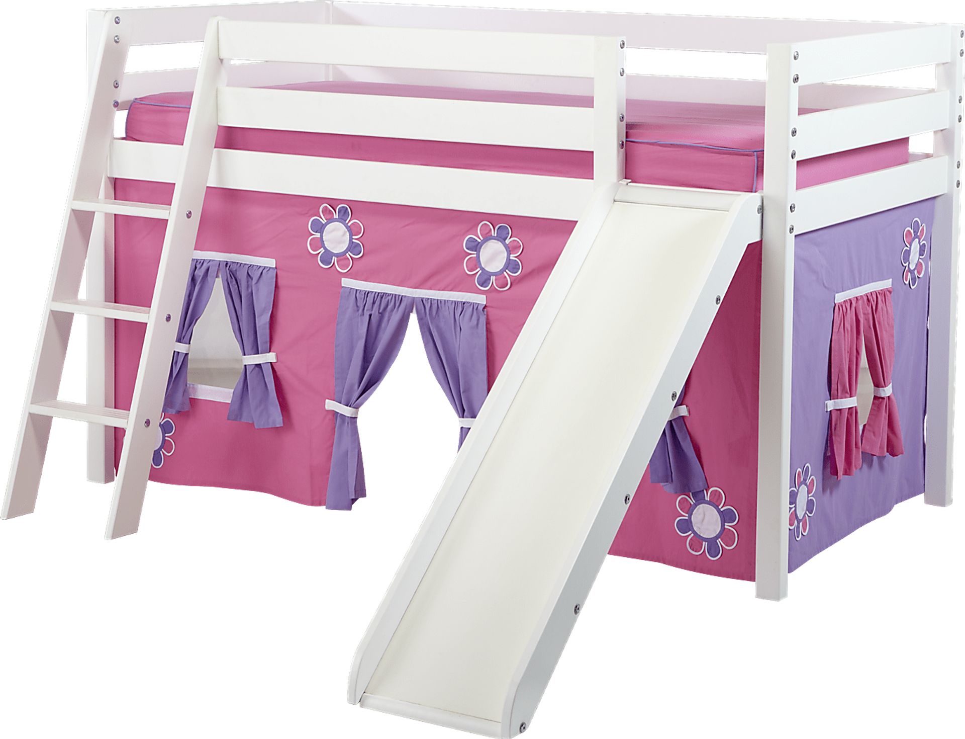 Pink Cottage White Jr. Tent Loft Bed with Slide - Image 1