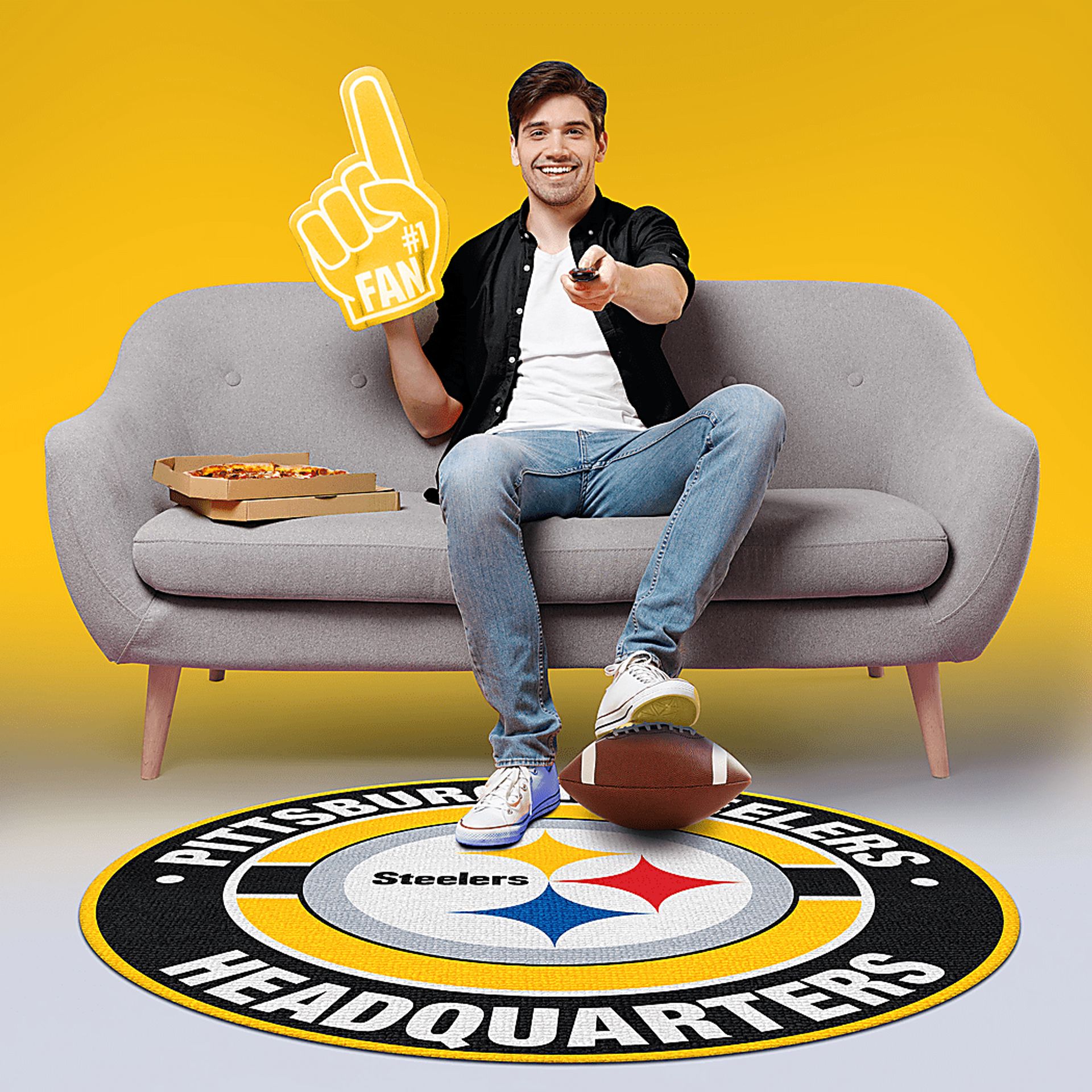 Pittsburgh Steelers Black 5' Round Headquarters Rug - Image 3