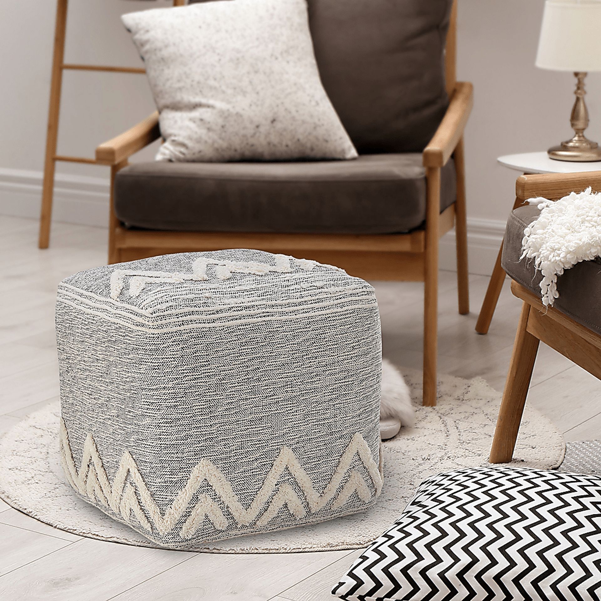 Piziti Gray/Ivory Pouf - Image 2