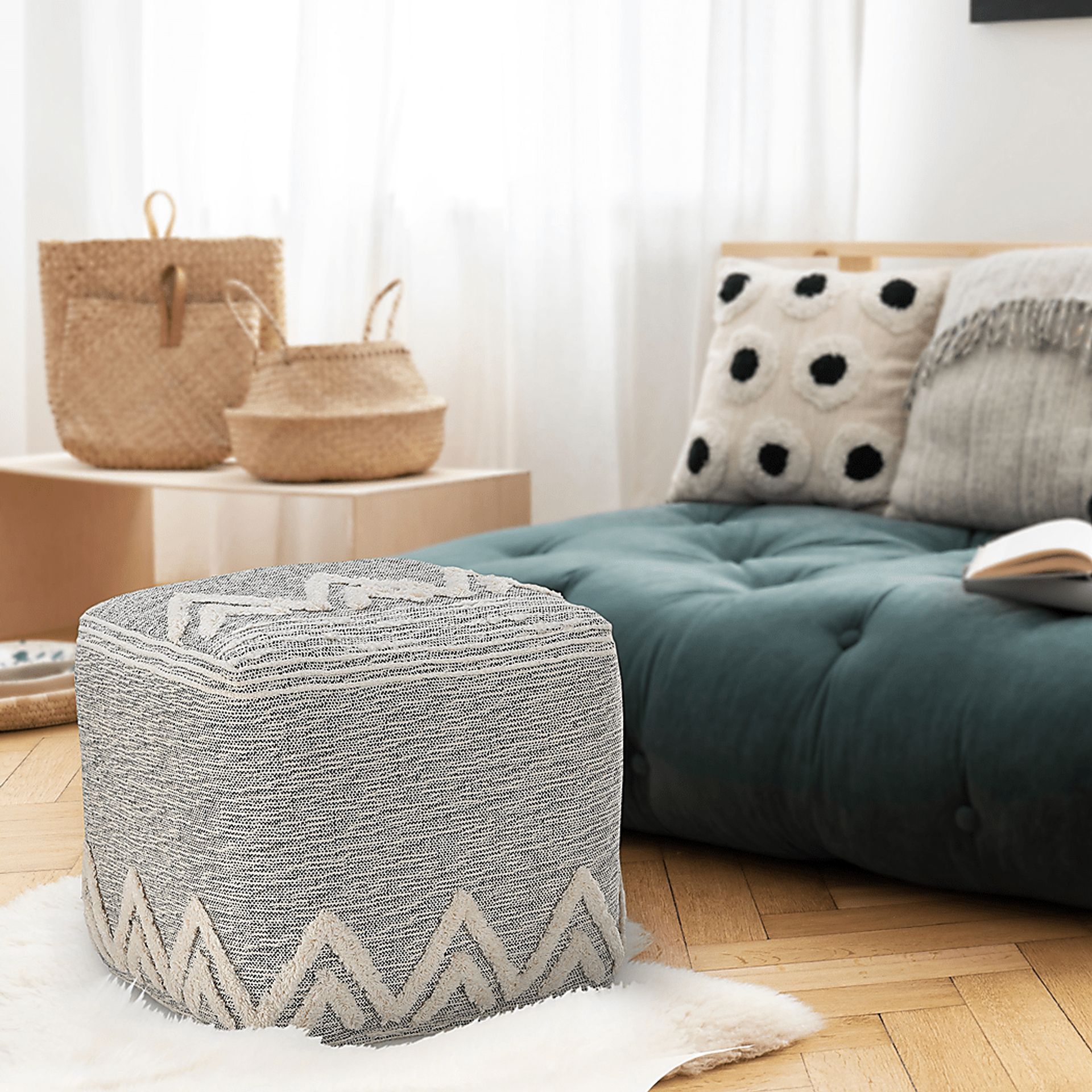 Piziti Gray/Ivory Pouf - Image 3